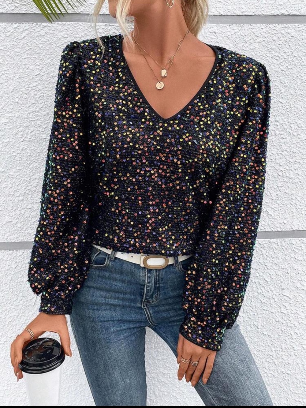Multicolor Sequin Long Sleeve Blouse | Size Small | Worn Once